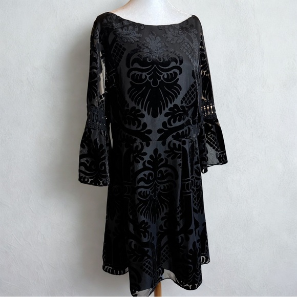 Eliza J Dresses & Skirts - Eliza J Velvet Burnout LBD Women’s Sz 12 Bell Sleeves Cocktail Whimsigoth Dress